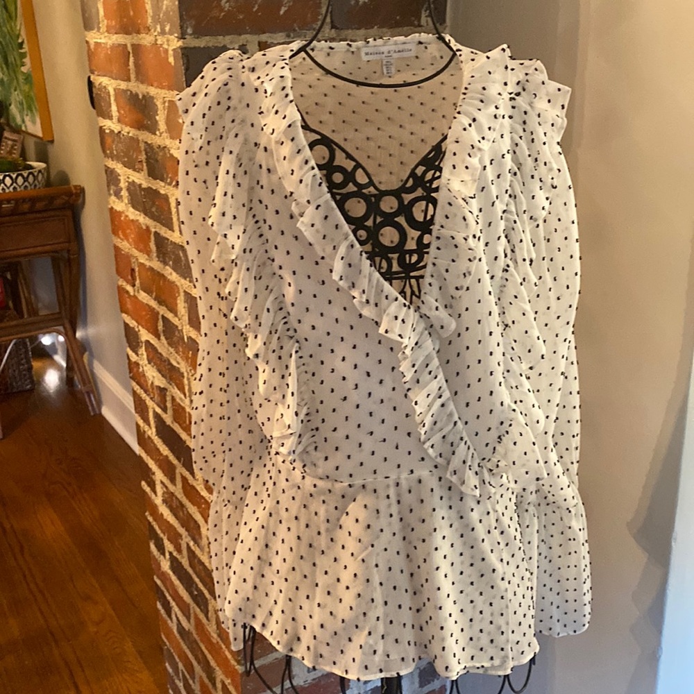 Black and white ruffle blouse